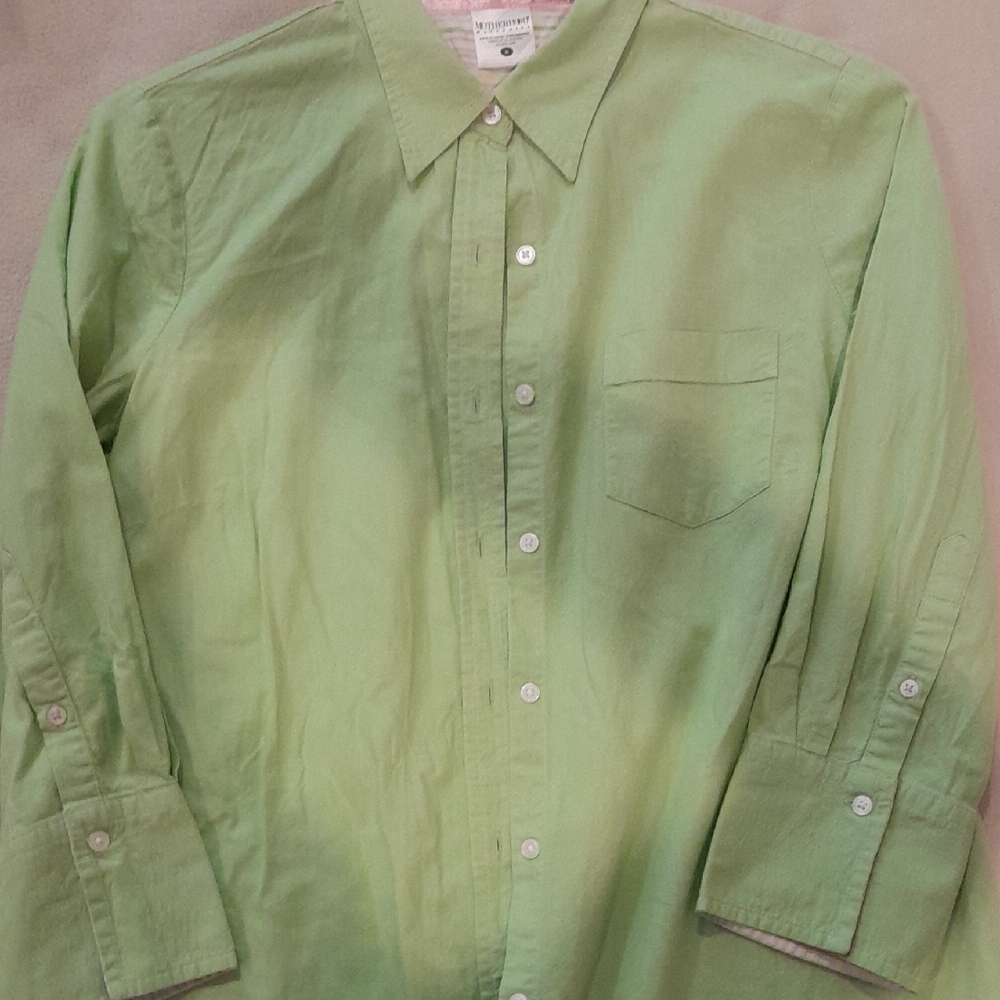 Womens Maternity Green Button Shirt With Pretty Cuffs, Size S